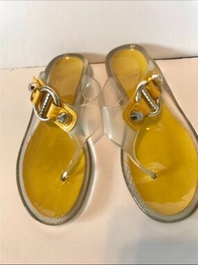 Stuart Weitzman Yellow Jelly Thong Sandals with Silver Buckle